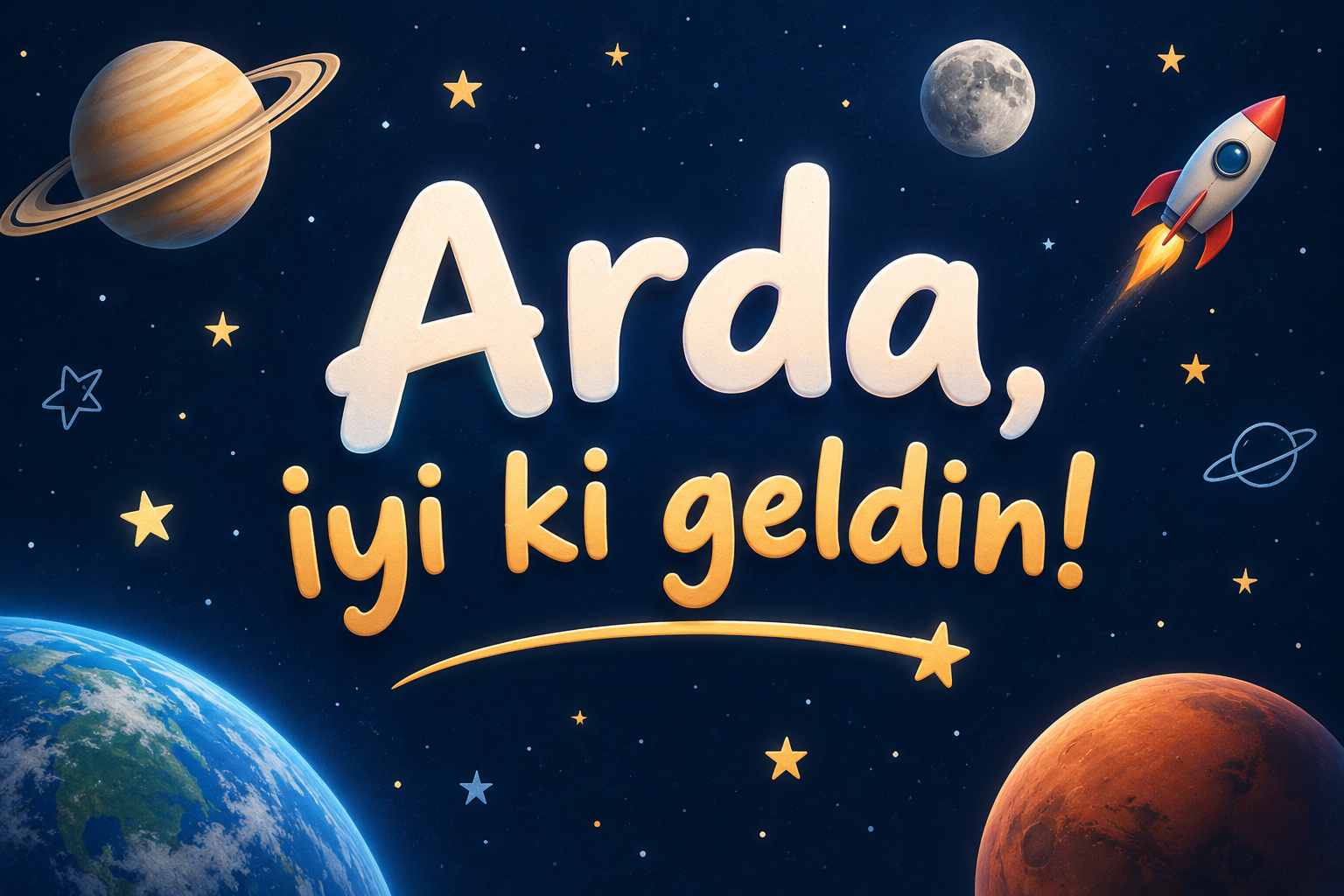 Uzay temalı doğum günü görseli